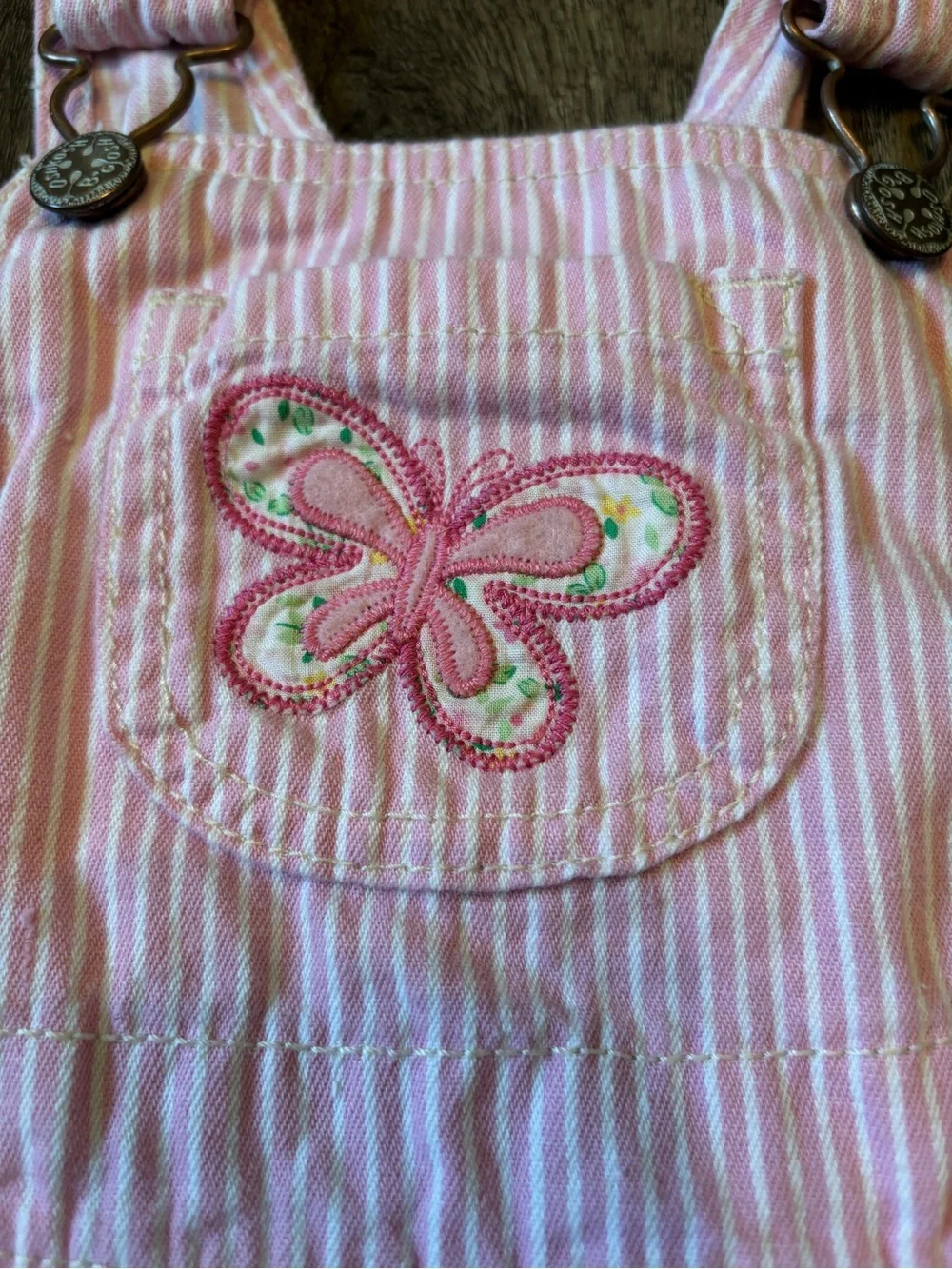 Vintage Y2K 2010s Oshkosh B’Gosh Butterfly Jumper Dress Vestbak Pinstripe Pink